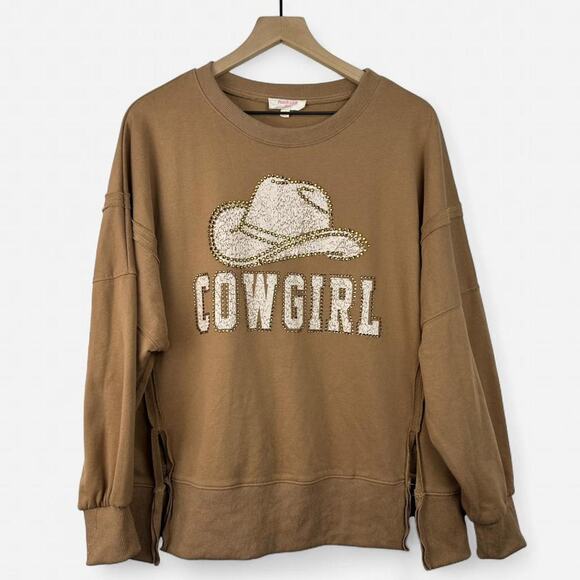 Other Tops - Cowgirl studded sweatshirt cozy tan sweatshirt